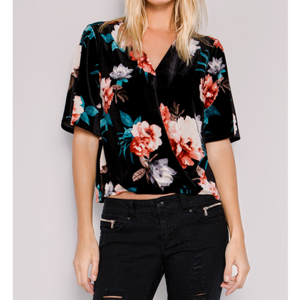 Black Floral Velvet top